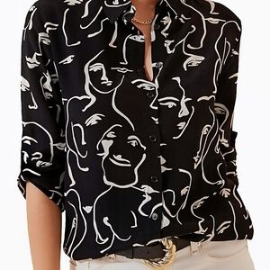 Abstract Face Print Black Blouse